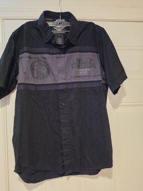 Harley-Davidson Black Short Sleeve Button-Down with Gray Chest Panel